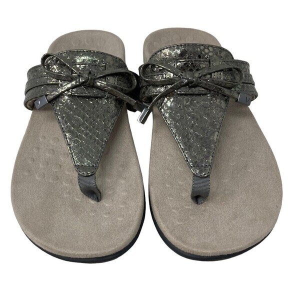 NEW Vionic Amaya Women's Size 6W Wide Sandals Shoes Gray Snake Print Flip Flop - Picture 1 of 13